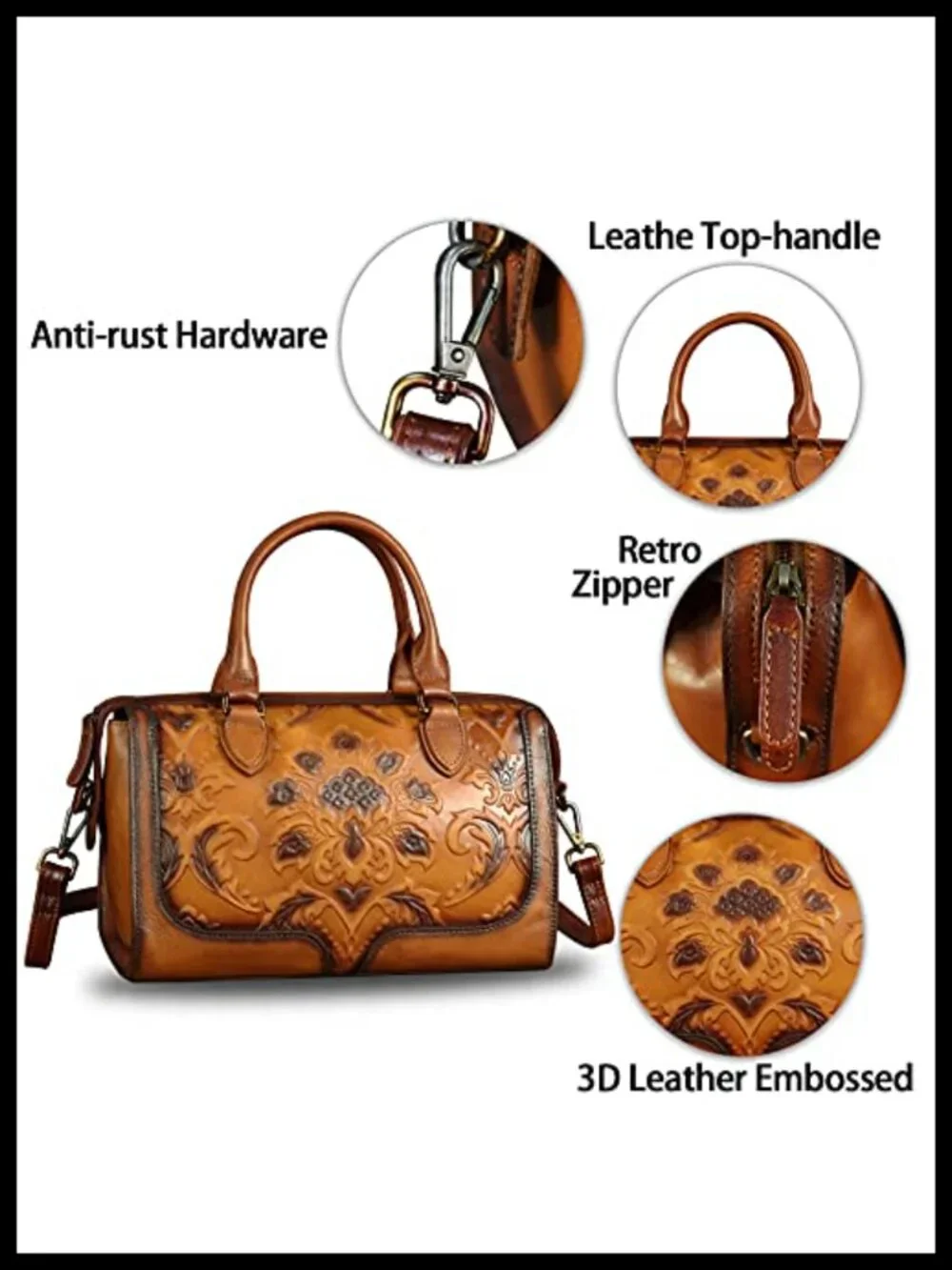 Genuine Leather Handbag Women Handmade Vintage Satchel Retro Cowhide Crossbody
